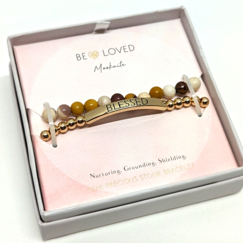 New Semi Precious Stone Moonkaite Bracelet Set "Blessed"